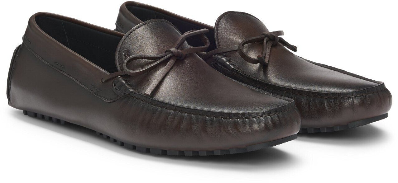 Hugo Boss Leather moccasins with profile sole and logo dark brown 50517792