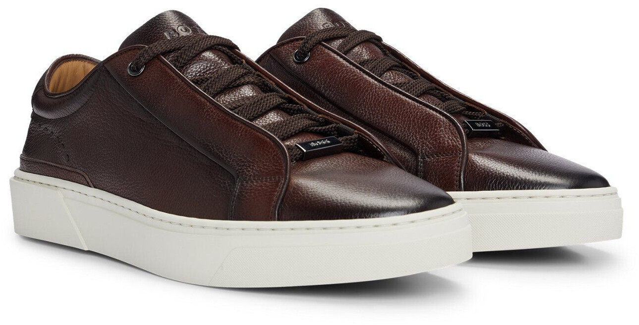 Hugo Boss Gary Sneakers grained leather metallic logo detail loop dark brown 50522478