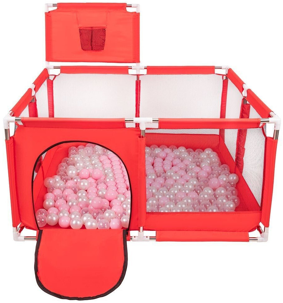 Selonis Playpen with basket and 100 balls red/powder pink/pearl/transparent
