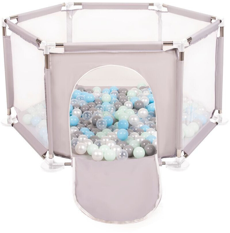 Selonis Hexagonal playpen with 100 balls gray/pearl/gray/transparent/baby blue/mint