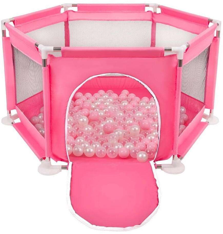 Selonis Hexagonal playpen with 100 balls pink/powder pink/pearl/transparent