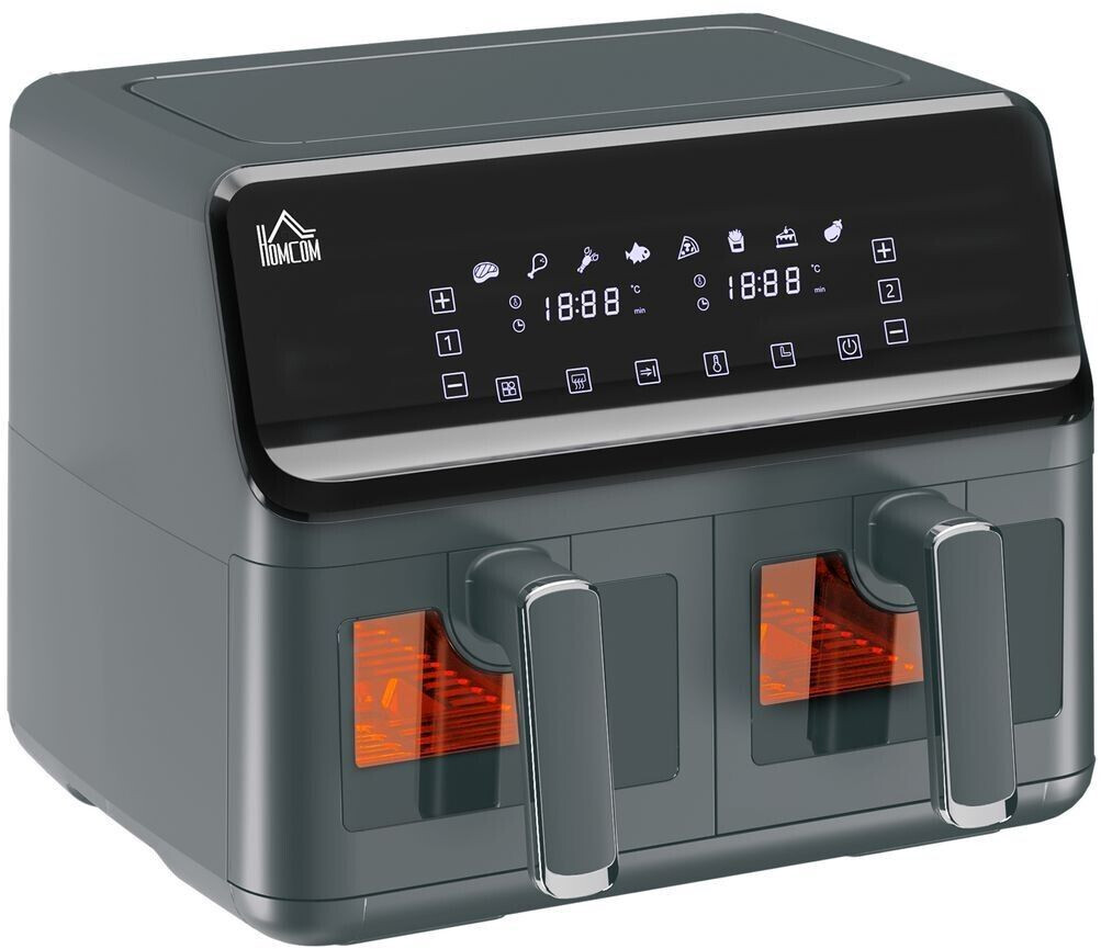 HomCom Air fryer 8 L noir avec 2 compartiments