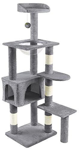 Vounot Arbre à Chat avec Capsule Spatiale et Griffoir Arbre à Grimper pour Chat Centre d’Activités avec Niche et Plateformes Hauteur 138cm Gris