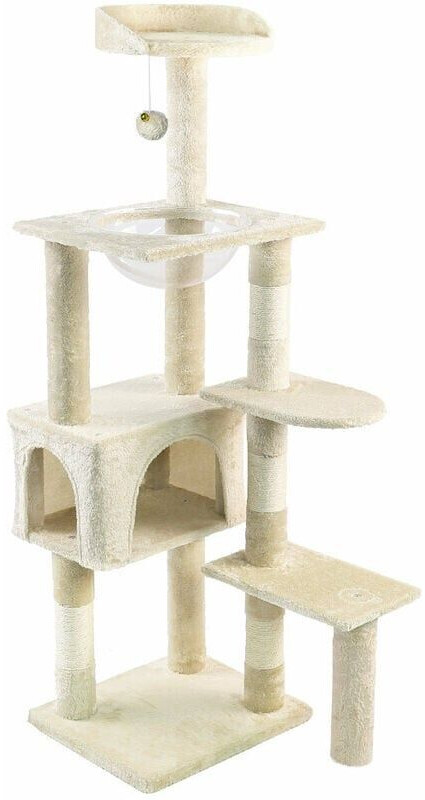 Vounot Arbre à Chat avec Capsule Spatiale et Griffoir Arbre à Grimper pour Chat Centre d’Activités avec Niche et Plateformes Hauteur 138cm Beige
