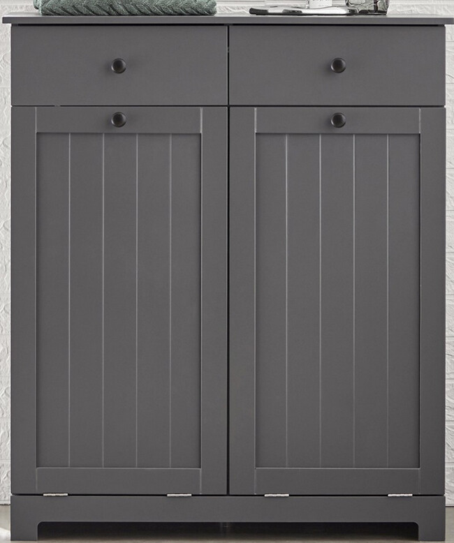 SoBuy Laundry cupboard with 2 laundry bags 78x91x38cm dark gray
