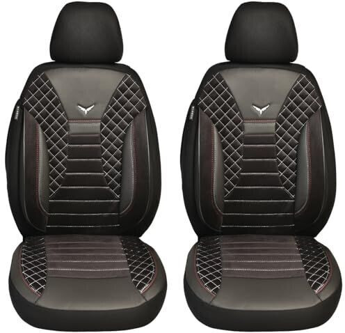 Bremer Sitzbezüge VW T6 T6.1 Caravelle Driver & Passenger from 2015-2021 2er Pack in Black/Whites Seam (PS808)