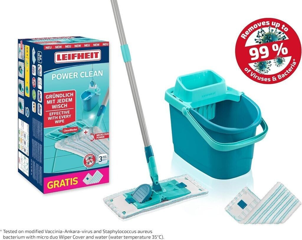 Leifheit Powerclean M with wiper press and 2x microfiber wiper covers 55516