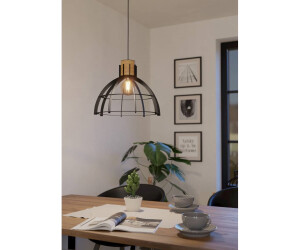 EGLO Hängelampe Stillington – Pendelleuchte Für Esstisch, Schwarz & Naturholz, 1-flammig, Ø41.5 Cm, Höhe 110 Cm