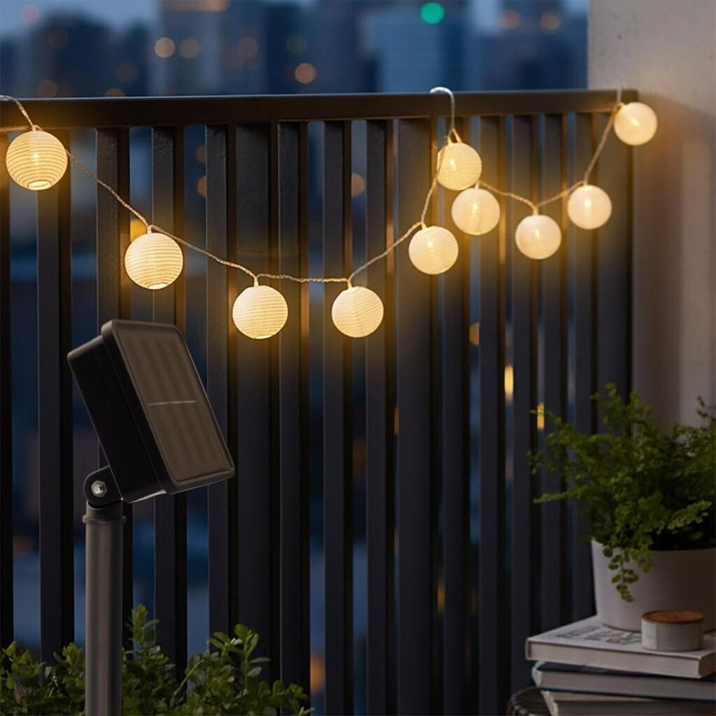 Spetebo Solar-Party Lichterkette – 10 Weiße Stoff-Lampions, Warmweiße LEDs, 2,7 M + 2 M Zuleitung – Für Garten, Terrasse & Pavillon