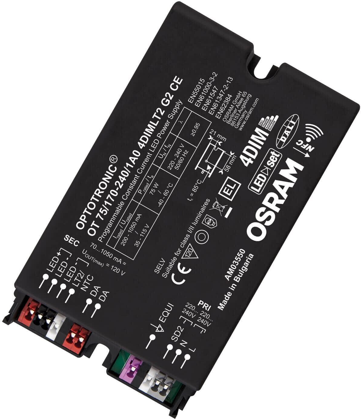 Osram OPTOTRONIC constant current LED power supply/driver DALI NFC 75/170-240/1A0 4DIMLT2 G2 CE dimmable
