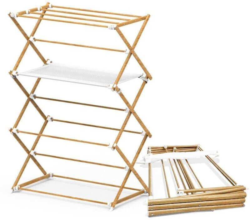 Vounot extendable clothes rack small wood look 36T x 69B x 104H cm