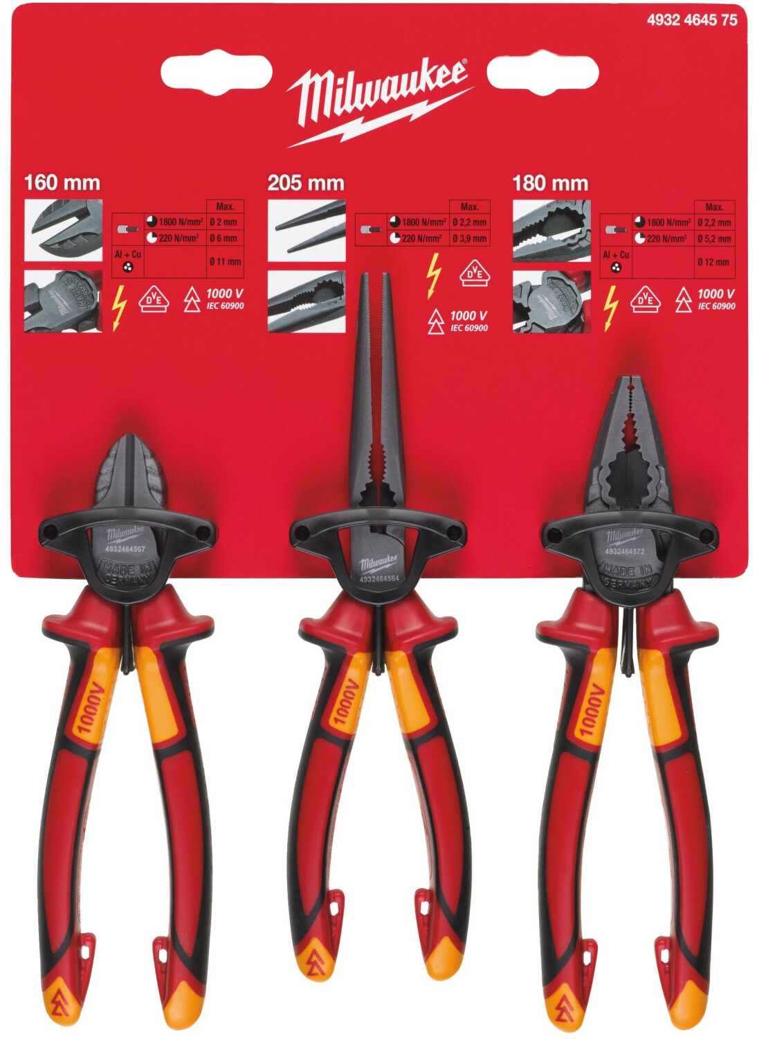 Milwaukee VDE 3 Piece Plier Set (4932464575)