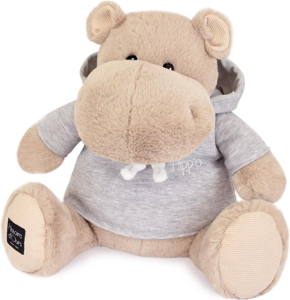 Histoire d'Ours Peluche Hippopotame beige avec sweat gris 45 cm