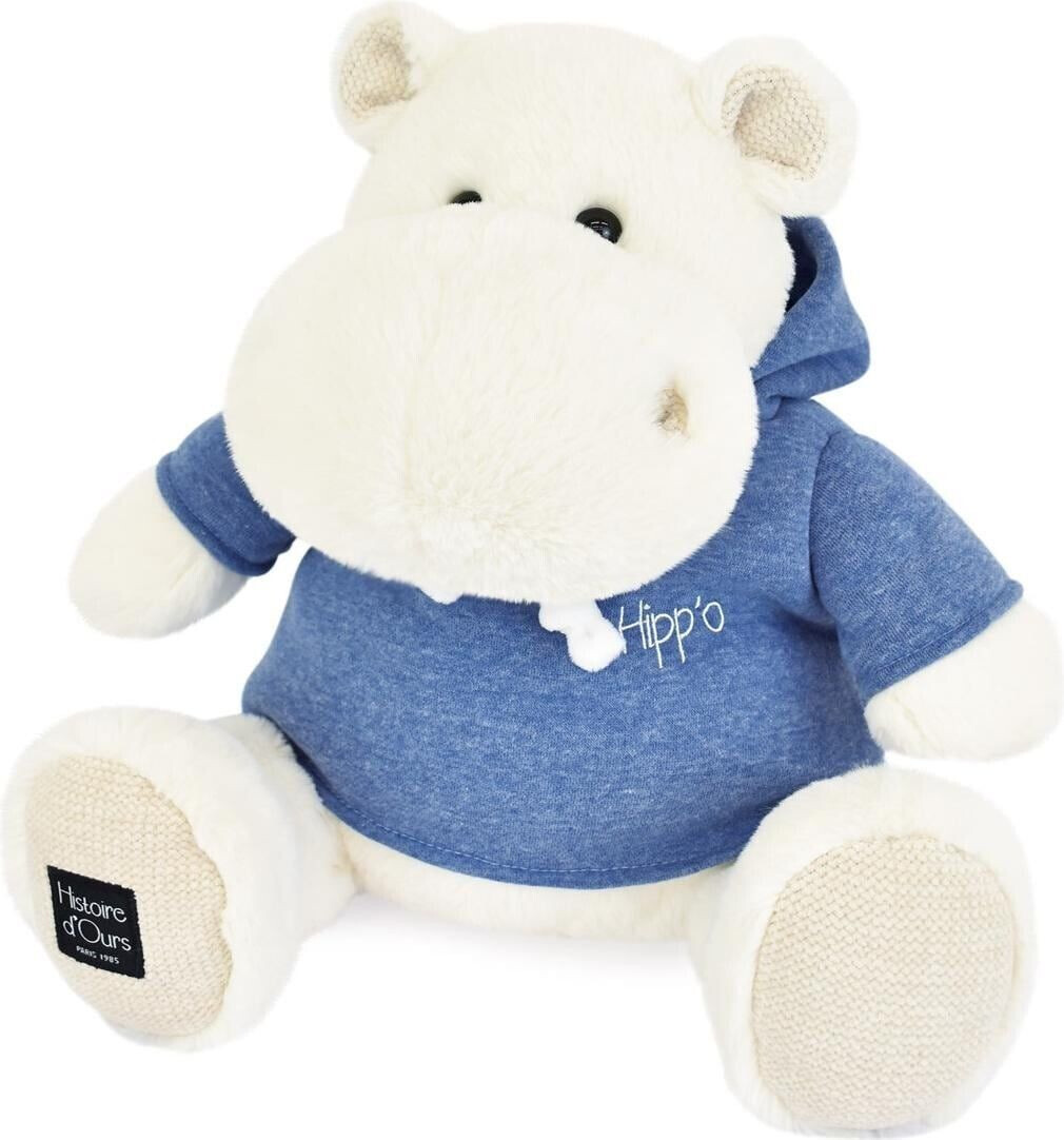 Histoire d'Ours Peluche Hippopotame Blanc avec sweat bleu jeans 45 cm