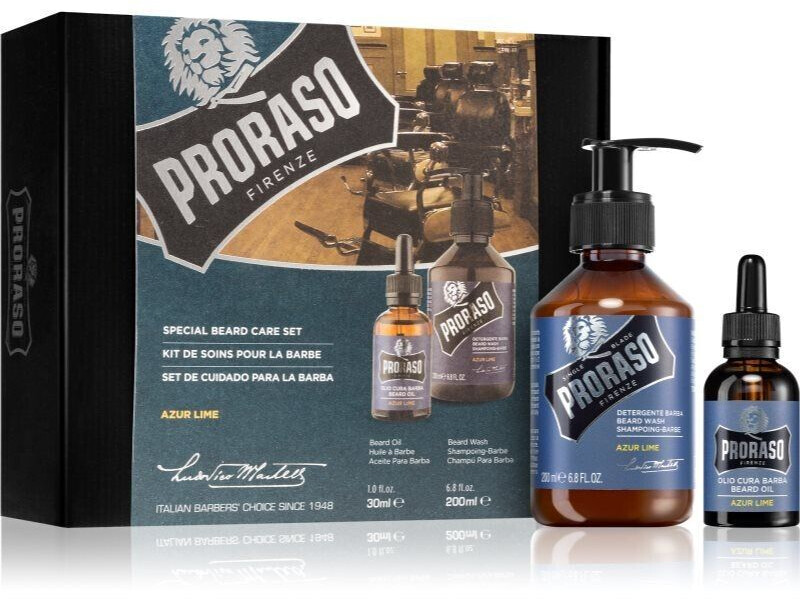 Proraso Beard Care Kit for Men Beard Wash & Beard Oil with Sandalwood to Tame Cleanse & Detangle Full Thick and Coarse Beards Wood & Spice