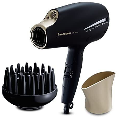Panasonic EH-NA9J Advanced Folding Hair Dryer with Diffuser Nanoe & Double Mineral Technology - Reduces Frizz Damage and Split Ends Black & Champagne Gold