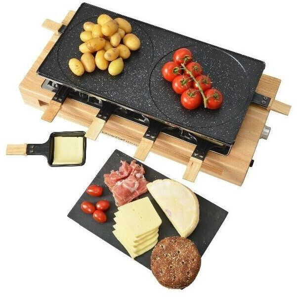 Kitchen Chef Raclette grill et crêpes 3-en-1 bois 8 personnes