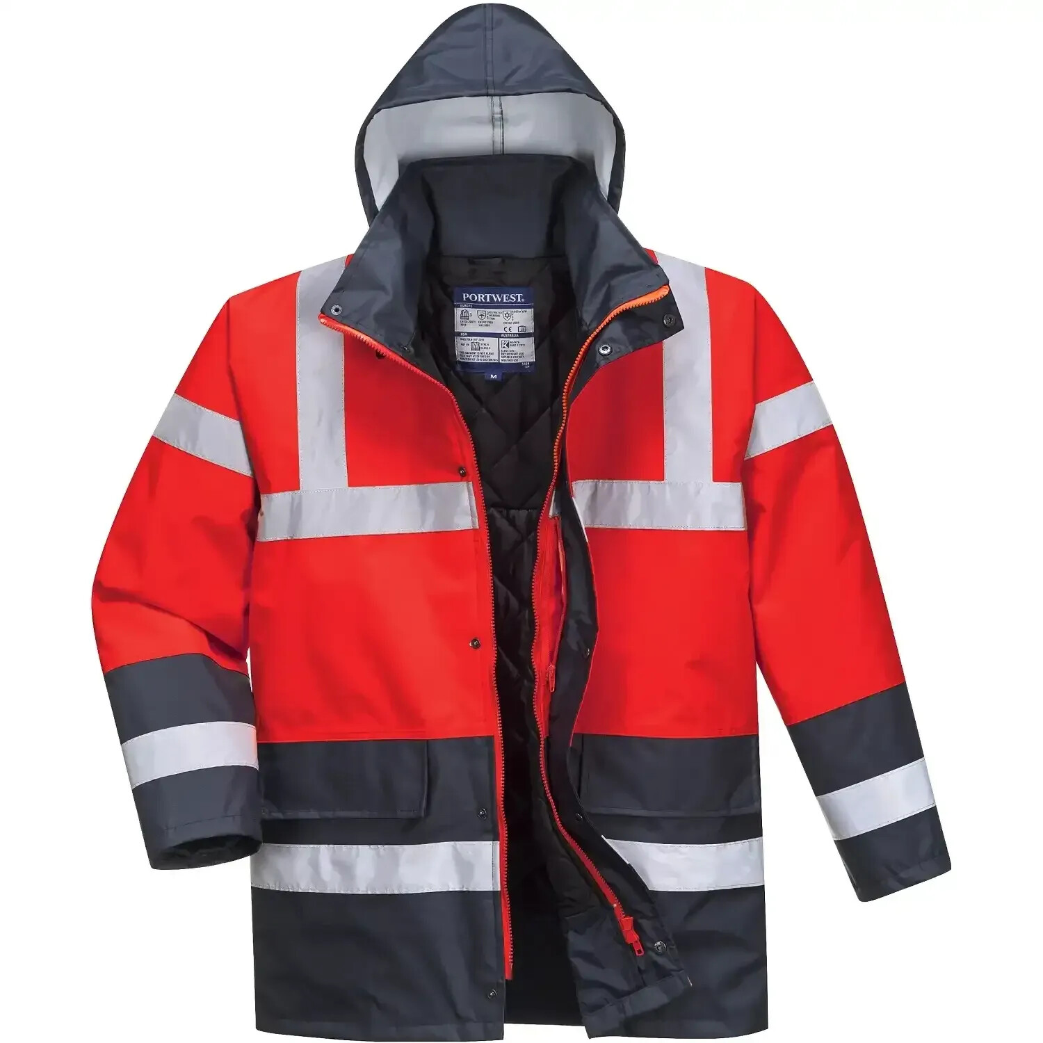 Portwest Warning protection Winterjacket S466 Kontrast Traffic red/marine