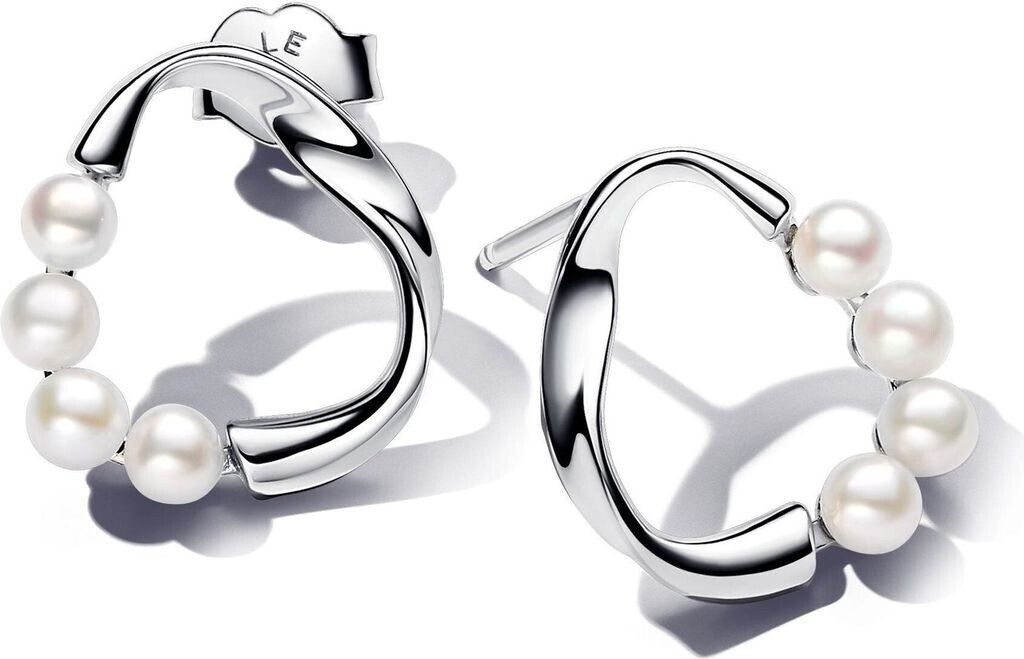 Pandora Organically Shaped Circle & Treated Freshwater Cultured Pearls Stud Earrings sterling silver