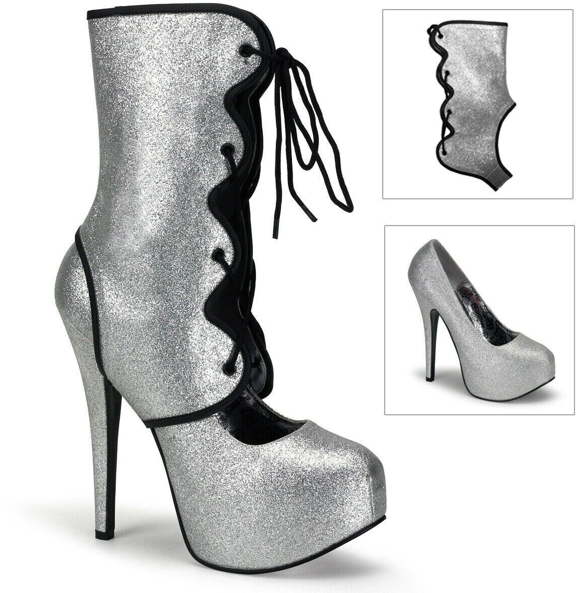Bordello Platform pumps silver mini glitter removable shaft
