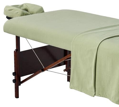 Master Massage Deluxe Massage Table Cover Flannel Sheet Set, Lily Green, 3-Piece