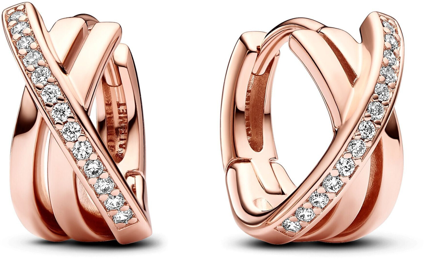Pandora Crossed Pavé Hoop Earrings rose gold-plated