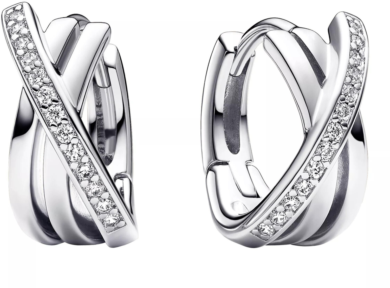 Pandora Crossed Pavé Hoop Earrings sterling silver