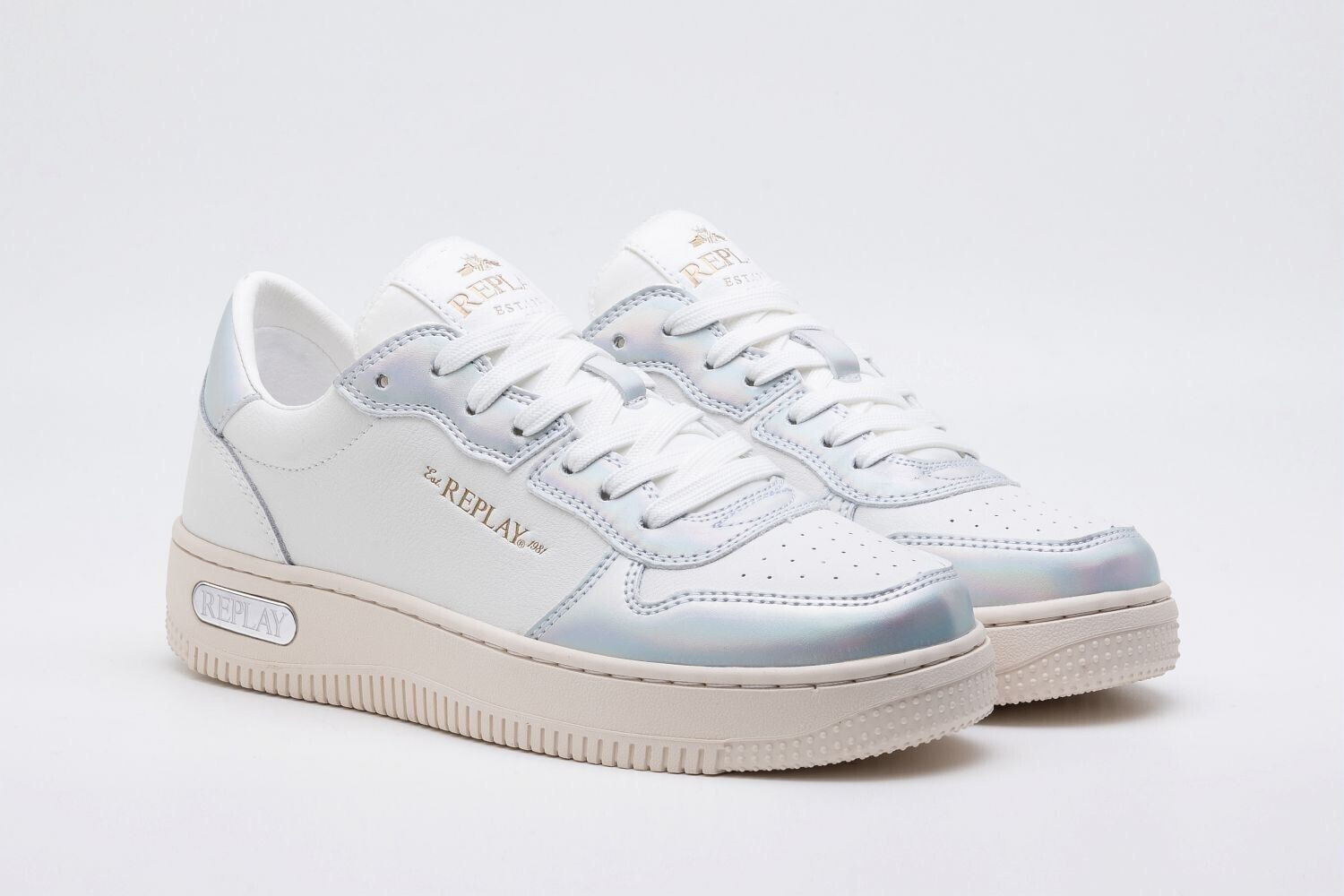 Replay Cupsole Sneaker made of leather white Iridescent White 3419