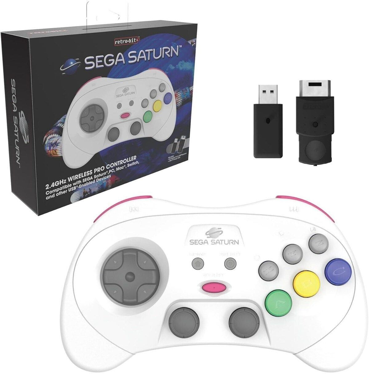 Retro Bit SEGA Saturn 2.4Ghz Wireless Pro Controller White