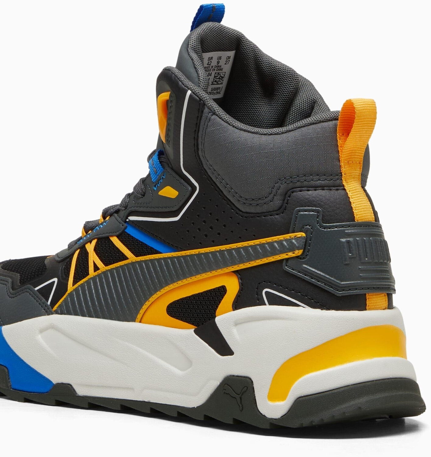 Puma Trinity Mid Hybrid Sneakers black shadow gray tangerine hyperlink blue orange