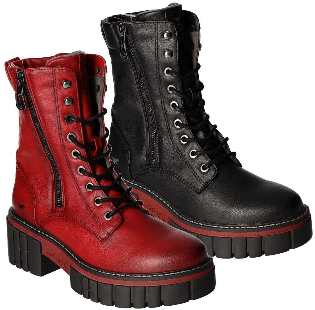 MUSTANG Biker Platform Chunky Sole Zipper Bootie 1447-504 red