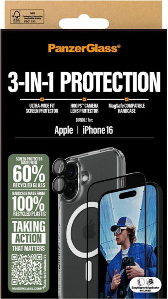 PanzerGlass Bundle Ultra Wide FIt Glass + Case + Lens (1 Stück, iPhone 16), Smartphone Schutzfolie, Transparent, Bild 6