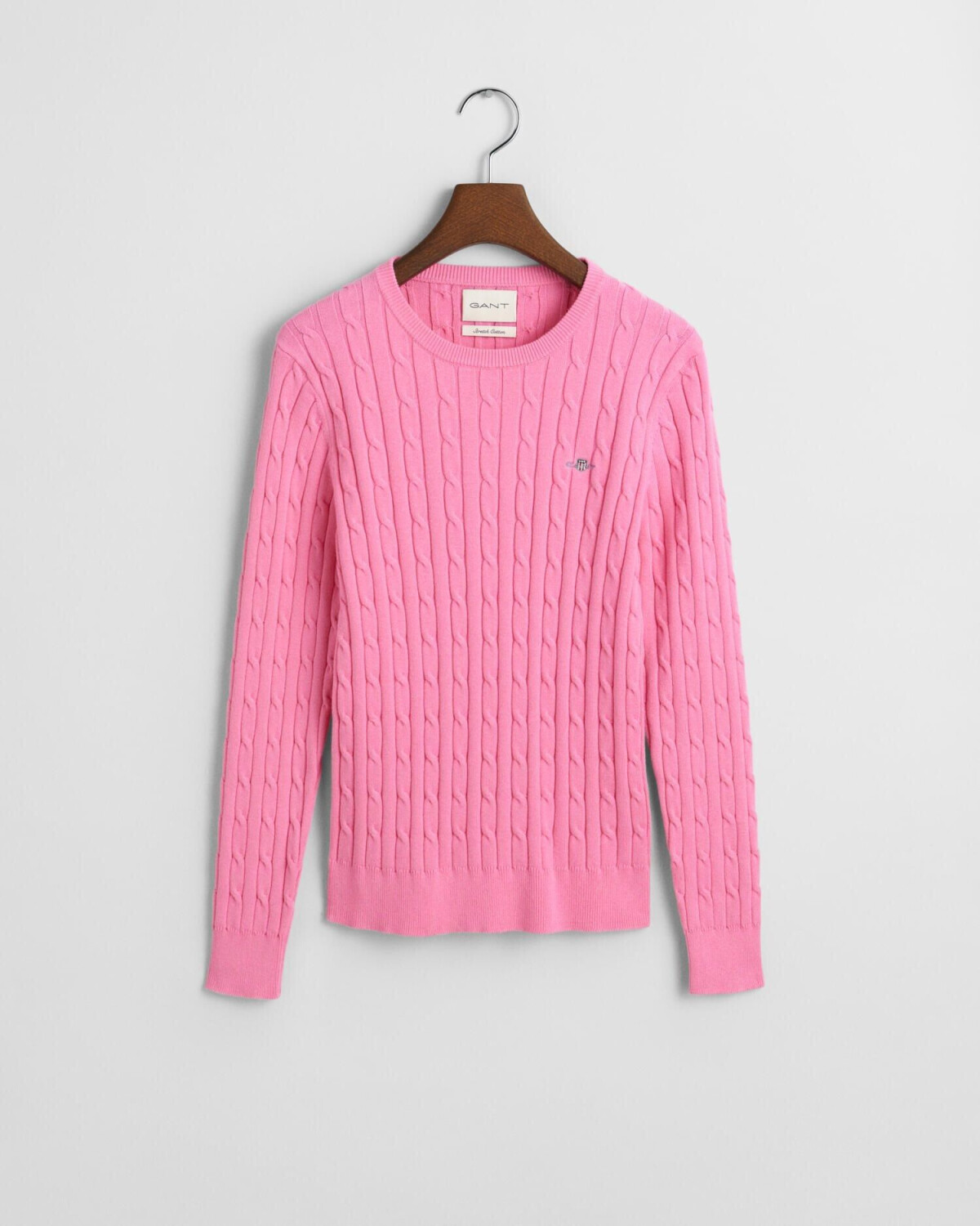 GANT cable knit round neck sweater in stretch cotton (4800100) candy pink