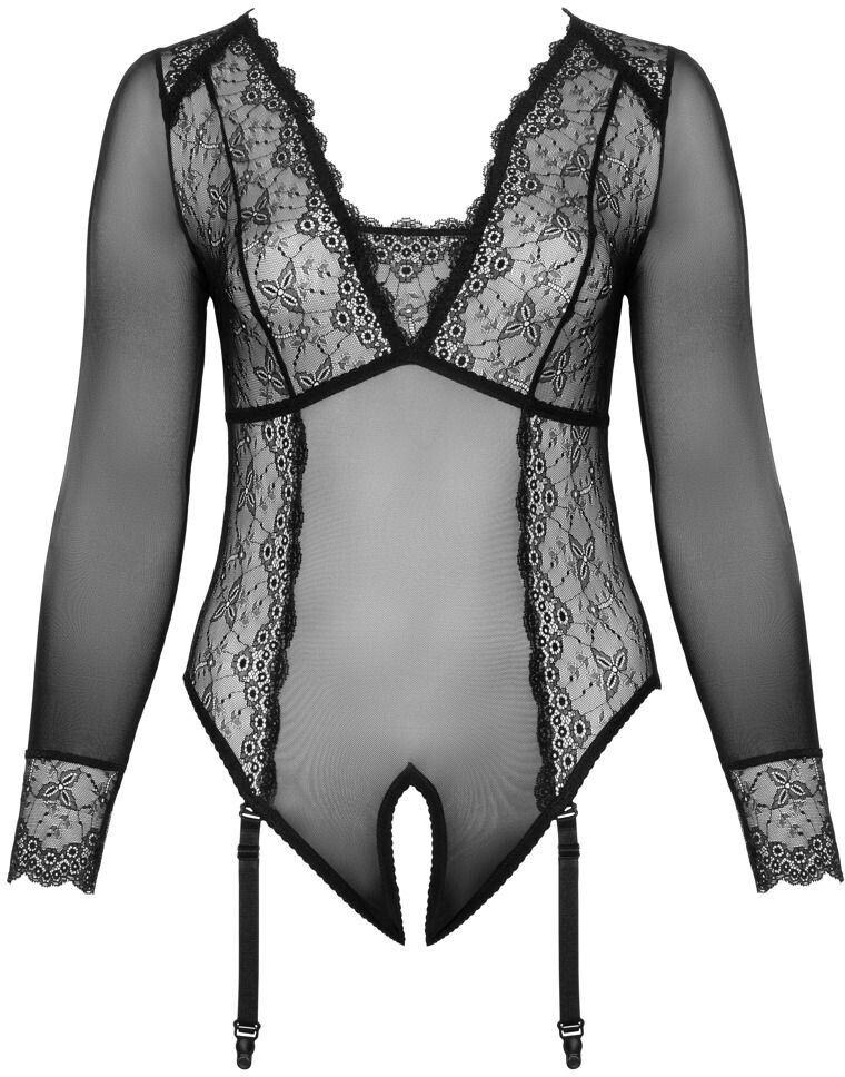 Cottelli Collection Long sleeve suspender bodysuit black plus size XL