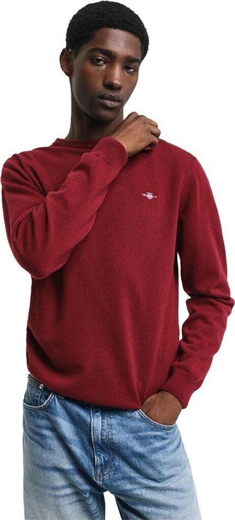 GANT Maglione Uomo In Lana Di Agnello Superfine, Scollo A C, Dark Navy Melange, Taglia 2XL, Vestibilità Regolare