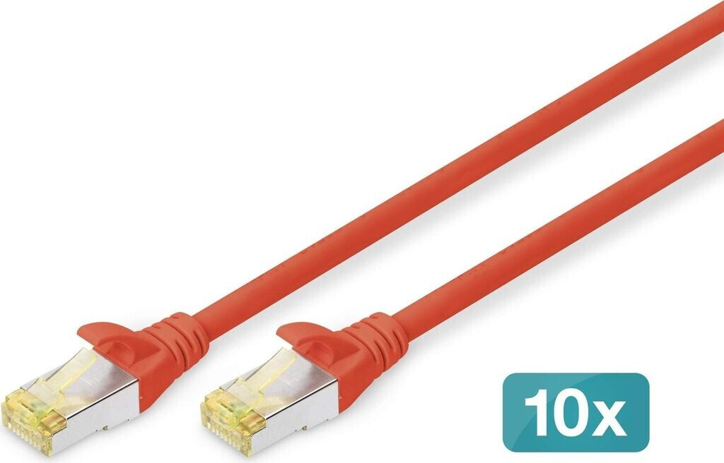 Digitus Patch-Kabel RJ-45 (M) bis RJ-45 (M) 2 m S/FTP CAT 6a halogenfrei geformt ohne Haken Rot (Packung mit 10)