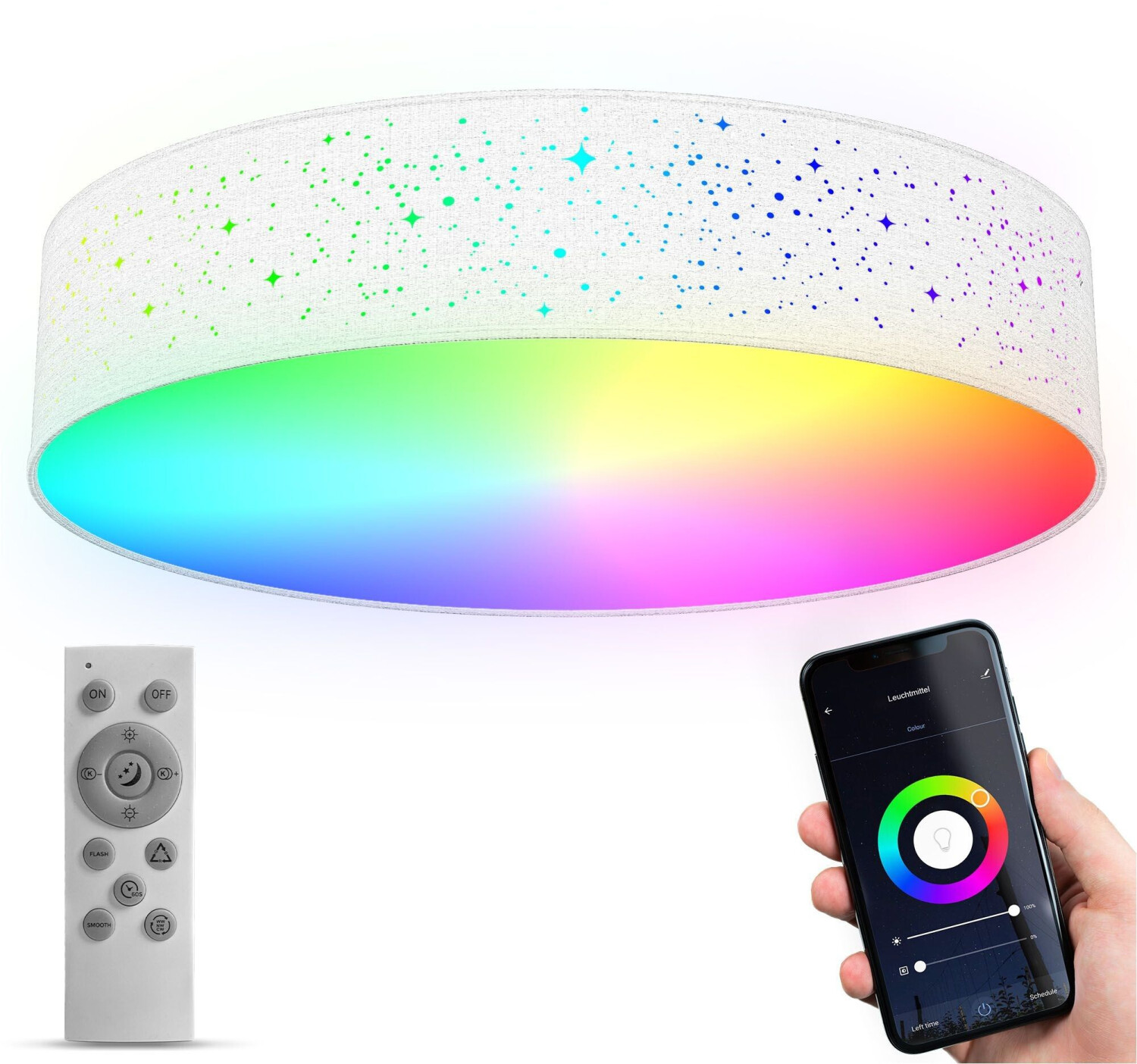 B.K.Licht LED ceiling lamp WiFi RGB-CCT, app control, iOS+Andorid, Smart Home RGB, including remote control Ø49cm