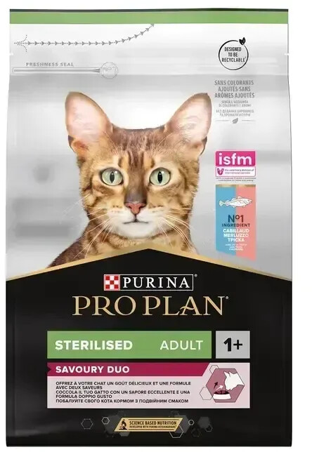 Purina Pro Plan Sterilised Adult Savoury Duo croquettes pour chat cabillaud/truite (3 kg)