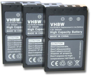 vhbw 3x Akku kompatibel mit Olympus D-SLR E-620 Kamera Digicam DSLR (900mAh, 7,2V, Li-Ion)