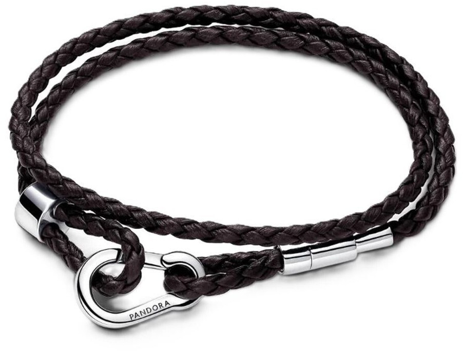 Pandora Moments Brown Braided Double Leather Bracelet