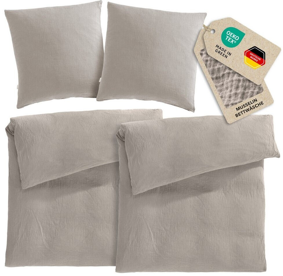 Pure Label 4-teilig Musselin Bettwäsche-Set 80x80+135x200 cm taupe ab 69,95 € (Oktober 2026)