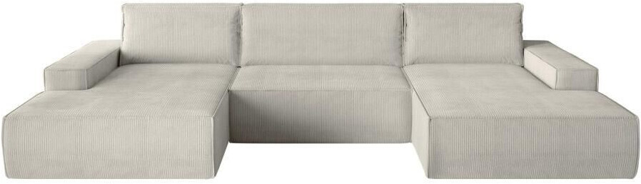 Vente-unique Large living area with sleeping function - corduroy - beige - AMELIA 354x85x167 cm