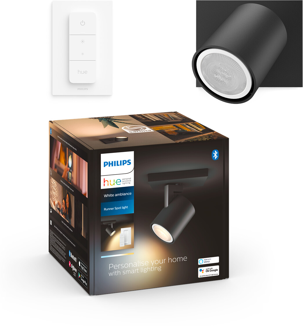 Philips Bluetooth White Ambiance wall light Runner in black 4.2W 350lm GU10 including dimmer switch