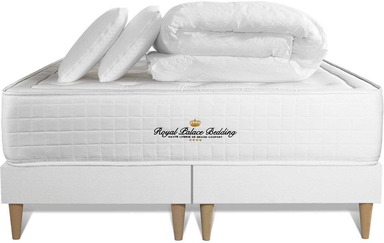 Royal Palace Bedding Pack Matelas à Mémoire de Forme Maxi Épaisseur Buckingham 160x200cm + Double sommier + 2 oreillers + 1 Couette