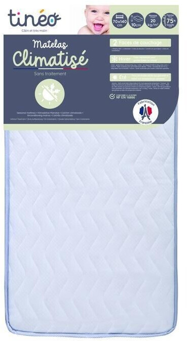 Tinéo Matelas Climatisé 70x140x10cm Face Été/Face Hiver