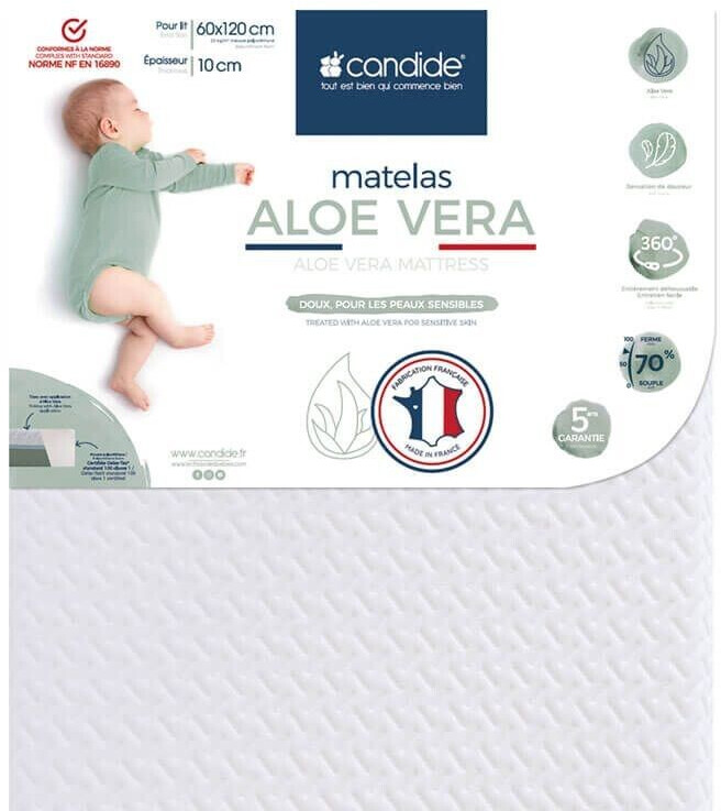 Candide Matelas Bébé 60x120cm Aloe Vera déhoussable 360°