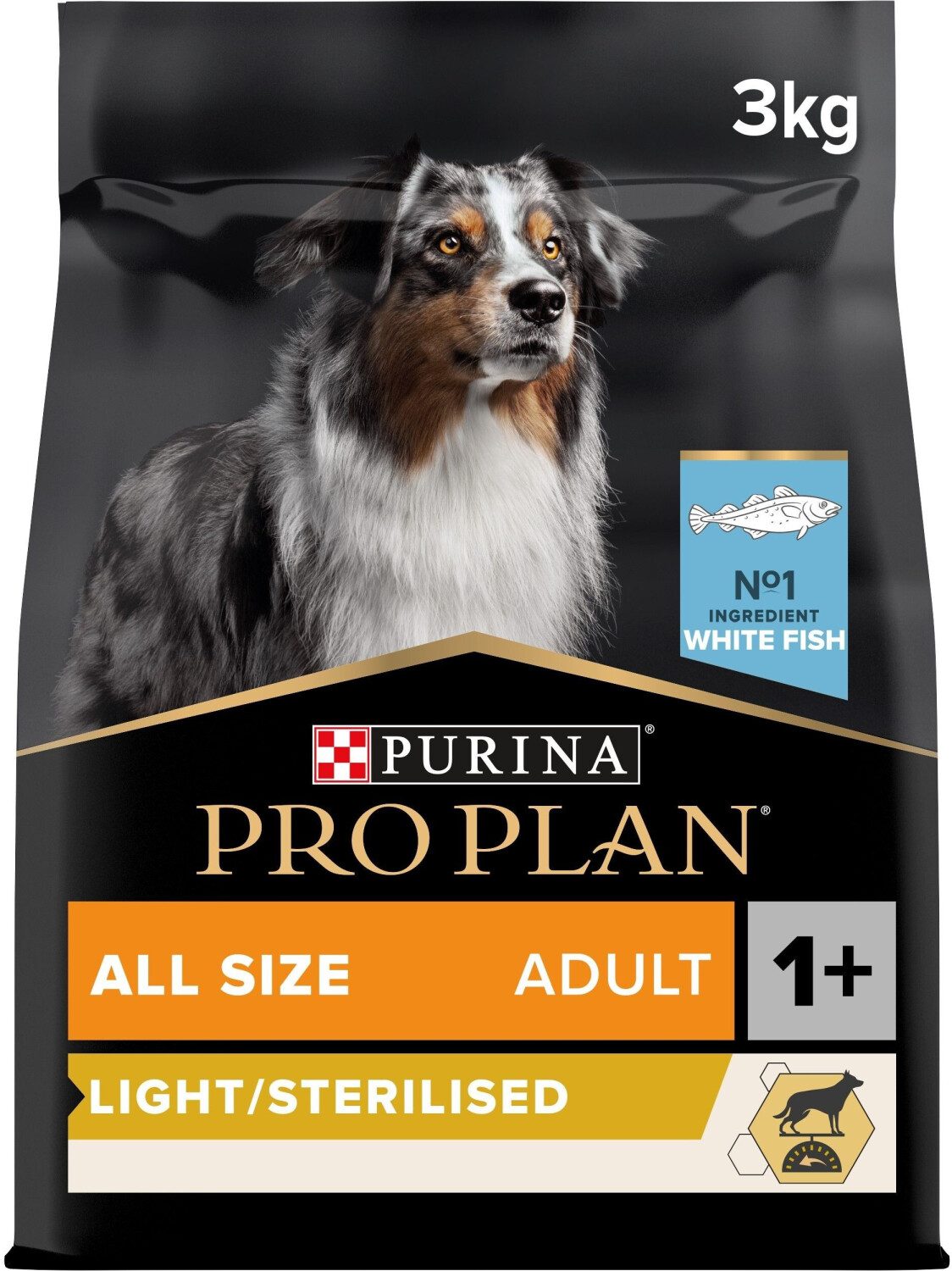 Purina Pro Plan All Sizes Adult Dog Light/Sterilised croquettes pour chien poisson blanc (3 kg)