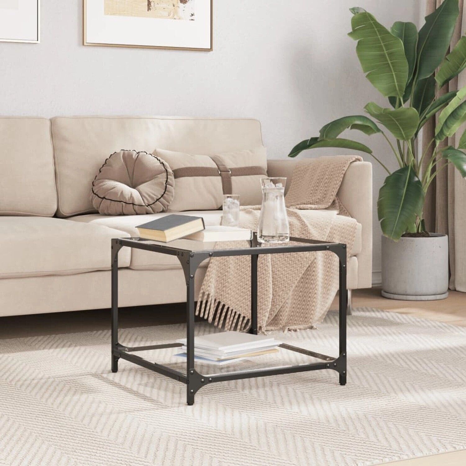 vidaXL Coffee table with glass top transparent 50x50x40 cm steel model 1