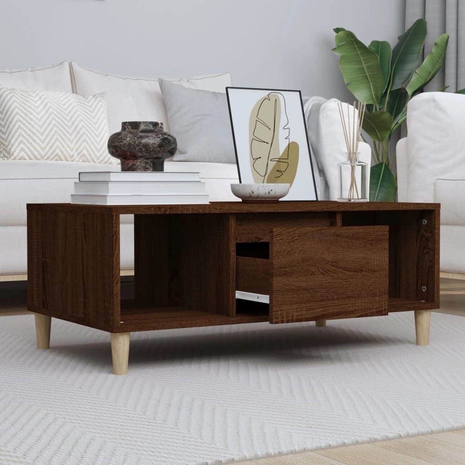 vidaXL Coffee table brown oak look 90x50x36.5 cm wood material model 3