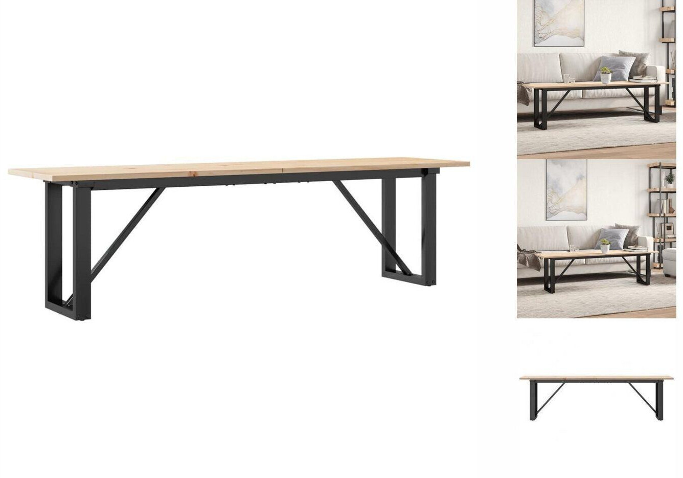 vidaXL Coffee table O-frame 160x40x45 cm solid pine wood & cast iron